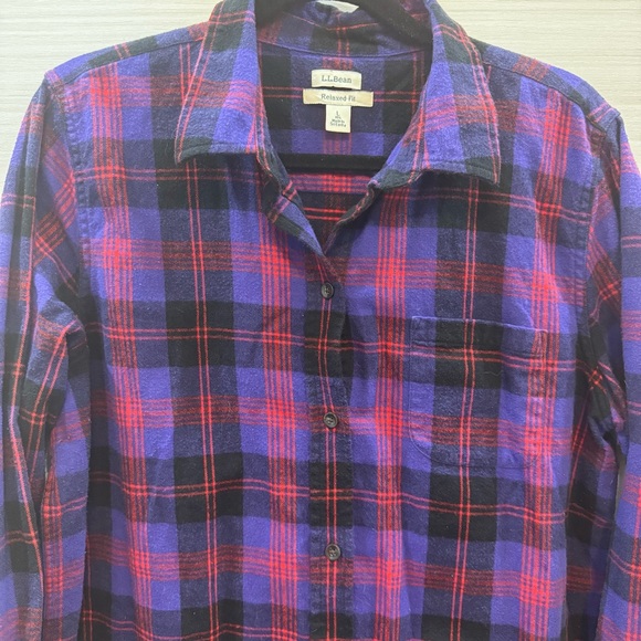 L.L. Bean Scotch Plaid Button Down Flannel Shirt Relaxed Fit Purple/Red size L - Picture 1 of 6